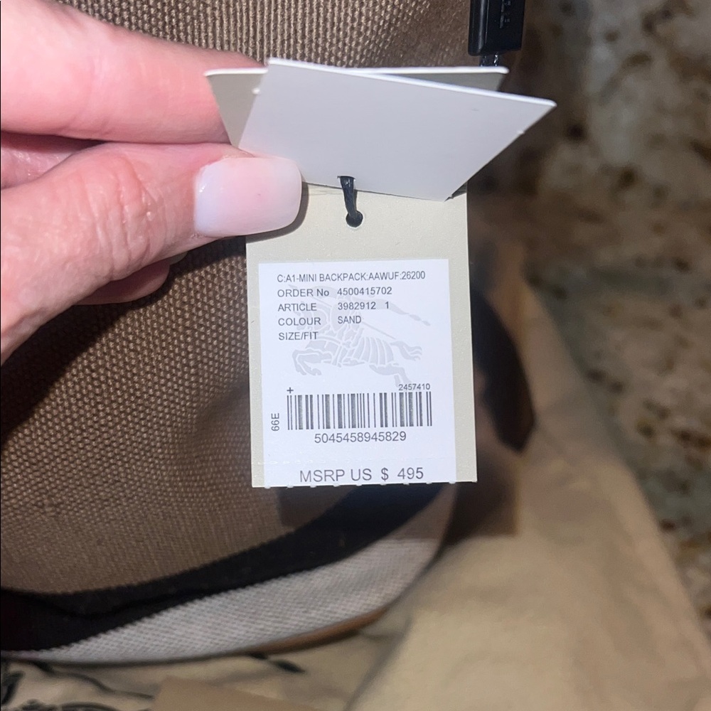 Burberry Tan & Brown Canvas Drawstring Backpack with Leather Trim - Picture 6 of 7